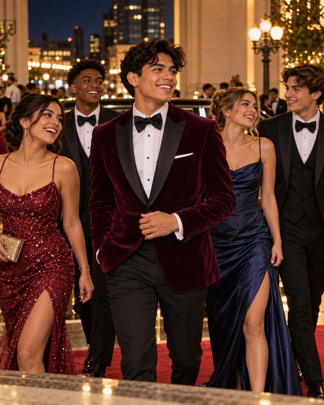 Young adults dressed in formalwear for a special event